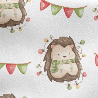Hand Drawn Christmas Hedgehog Jersey Backed Fleece