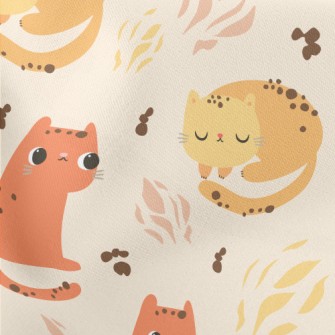 Orange Cartoon Cat Lightweight Cotton Poplin