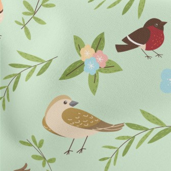 Cartoon Bird Encyclopedia Lightweight Cotton Poplin