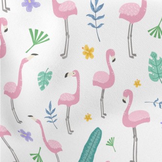 Hand Drawn Cartoon Flamingo Lightweight Cotton Poplin