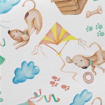 Happy Puppy Playing With Kite Midweight Cotton Poplin