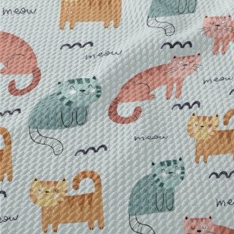 Colorful Cartoon Cat Birdseye Piqué