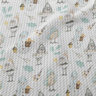 Winter Birds And Snowman Birdseye Piqué