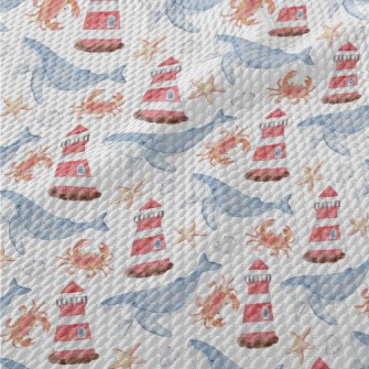 Watercolor Lighthouse And Whal Birdseye Piqué