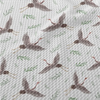 Cartoon Crane With Leaves Birdseye Piqué