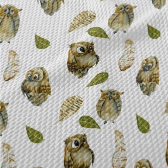 Cute Watercolor Owl Birdseye Piqué