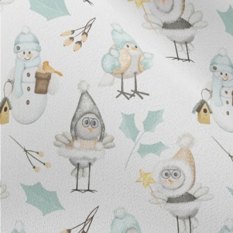 Winter Birds And Snowman Chiffon