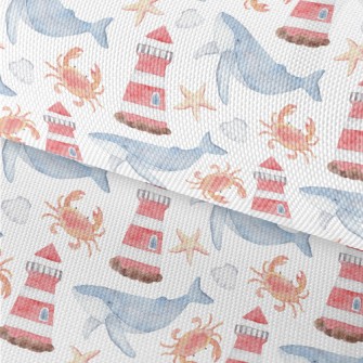 Watercolor Lighthouse And Whal Waterproof Oxford