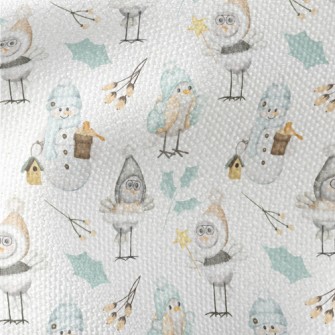 Winter Birds And Snowman Waterproof Canvas