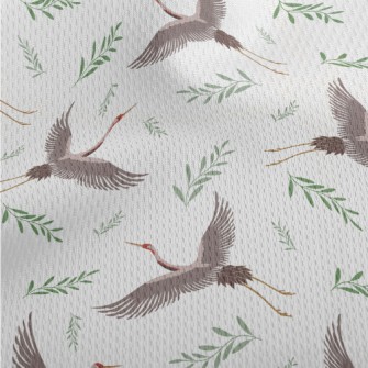 Cartoon Crane With Leaves Athletic Mesh Flat Back