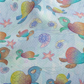 Colorful Hand Drawn Turtle Athletic Mesh Flat Back