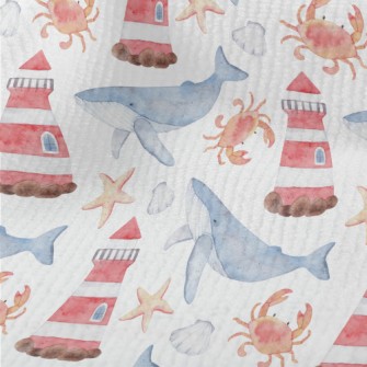 Watercolor Lighthouse And Whal Terry