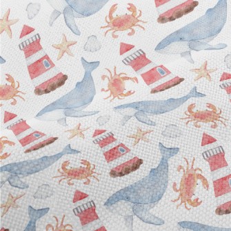 Watercolor Lighthouse And Whal Performance Linen