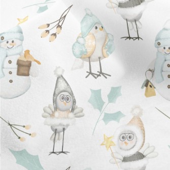 Winter Birds And Snowman Micro Fleece