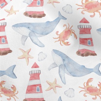 Watercolor Lighthouse And Whal Micro Fleece