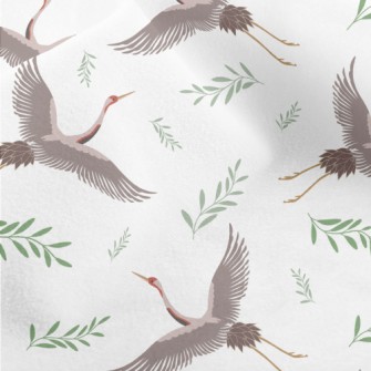 Cartoon Crane With Leaves Micro Fleece