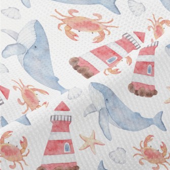 Watercolor Lighthouse And Whal Piqué