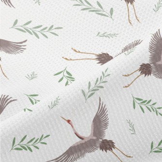 Cartoon Crane With Leaves Piqué