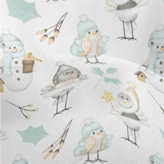 Winter Birds And Snowman Lightweight Performance Linen