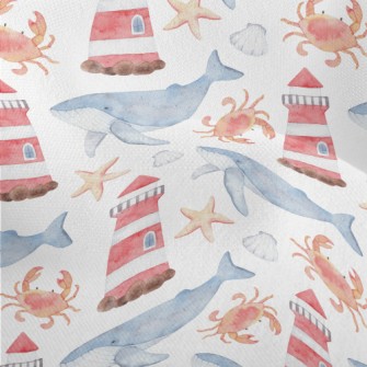 Watercolor Lighthouse And Whal Lightweight Performance Linen