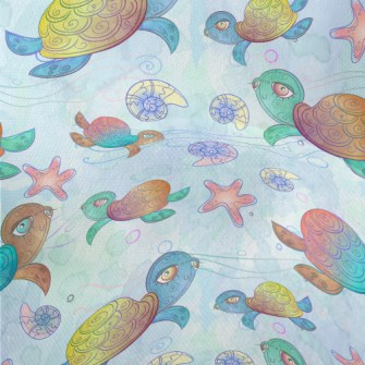 Colorful Hand Drawn Turtle Lightweight Performance Linen