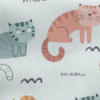 Colorful Cartoon Cat Jersey Backed Fleece