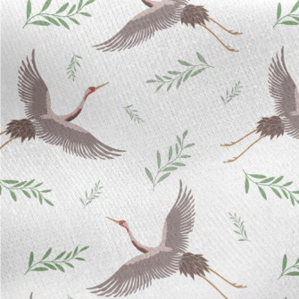 Cartoon Crane With Leaves Jersey Backed Fleece