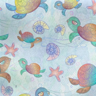 Colorful Hand Drawn Turtle Jersey Backed Fleece