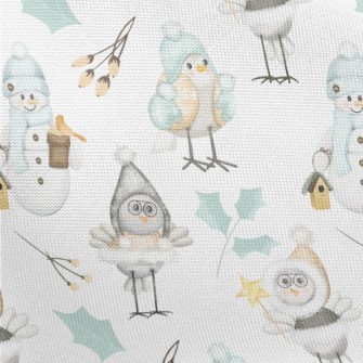 Winter Birds And Snowman Pongee