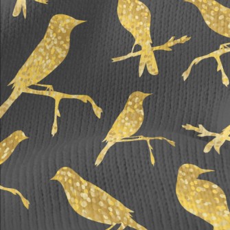 Gold Glitter Bird Silhouette Stretch Jersey