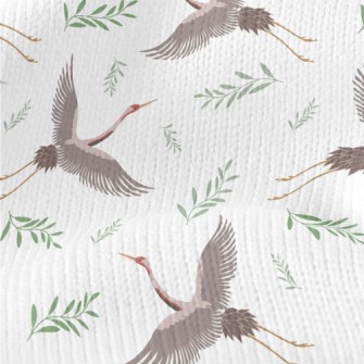 Cartoon Crane With Leaves Stretch Jersey