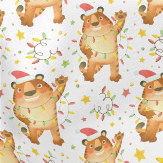 Hand Drawn Tiger Celebrating C Lightweight Cotton Poplin