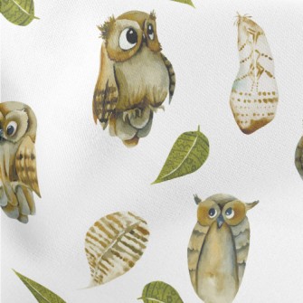 Cute Watercolor Owl Lightweight Cotton Poplin