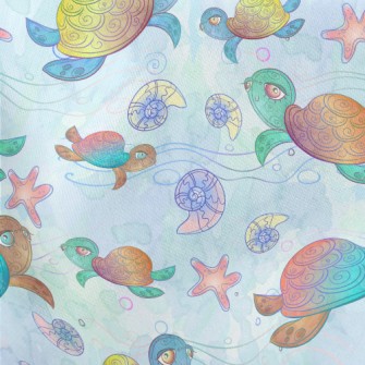 Colorful Hand Drawn Turtle Lightweight Cotton Poplin