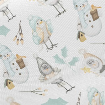 Winter Birds And Snowman Midweight Cotton Poplin