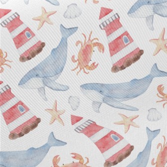 Watercolor Lighthouse And Whal Midweight Cotton Poplin