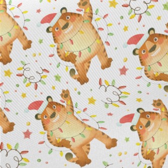 Hand Drawn Tiger Celebrating C Midweight Cotton Poplin