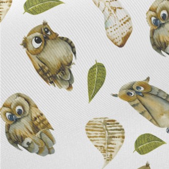 Cute Watercolor Owl Midweight Cotton Poplin