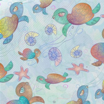 Colorful Hand Drawn Turtle Midweight Cotton Poplin
