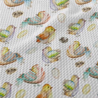 Watercolor Bird And Eggs Birdseye Piqué