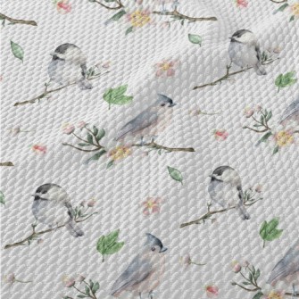 Spring Birds And Flowers Birdseye Piqué