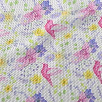 Pink Hummingbird And Flowers Birdseye Piqué