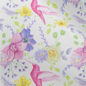 Pink Hummingbird And Flowers Chiffon