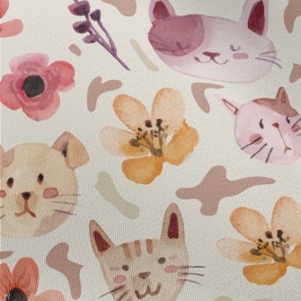 Watercolor Cat And Flowers Chiffon