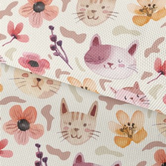 Watercolor Cat And Flowers Waterproof Oxford