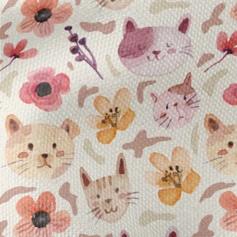 Watercolor Cat And Flowers Waterproof Canvas