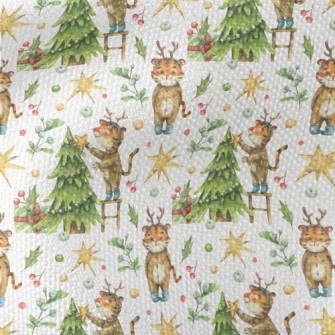 Merry Christmas Tiger Waterproof Canvas