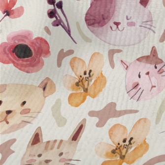 Watercolor Cat And Flowers Terry
