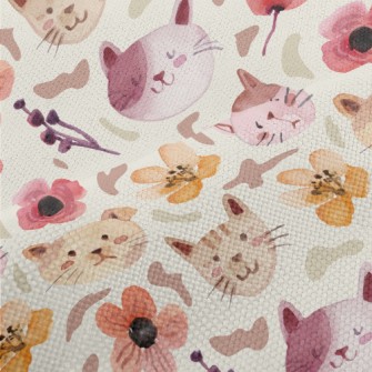 Watercolor Cat And Flowers Performance Linen