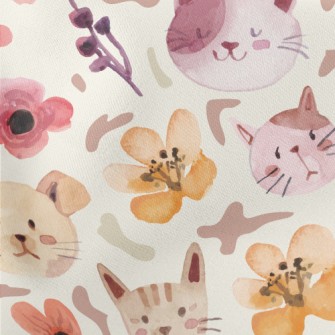 Watercolor Cat And Flowers Stretch Ponte